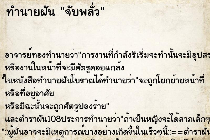 ทำนายฝัน จับพลั่ว