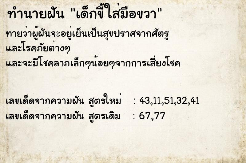ทำนายฝัน เด็กขี้ใส่มือขวา ทำนายฝัน เด็กขี้ใส่มือขวา