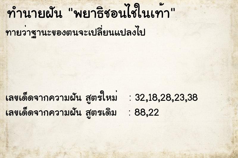 ทำนายฝันพยาธิชอนไชในเท้า ทำนายฝันทำนายฝันพยาธิชอนไชในเท้า