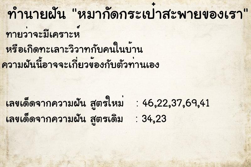 ทำนายฝันทำนายฝันหมากัดกระเป๋าสะพายของเรา