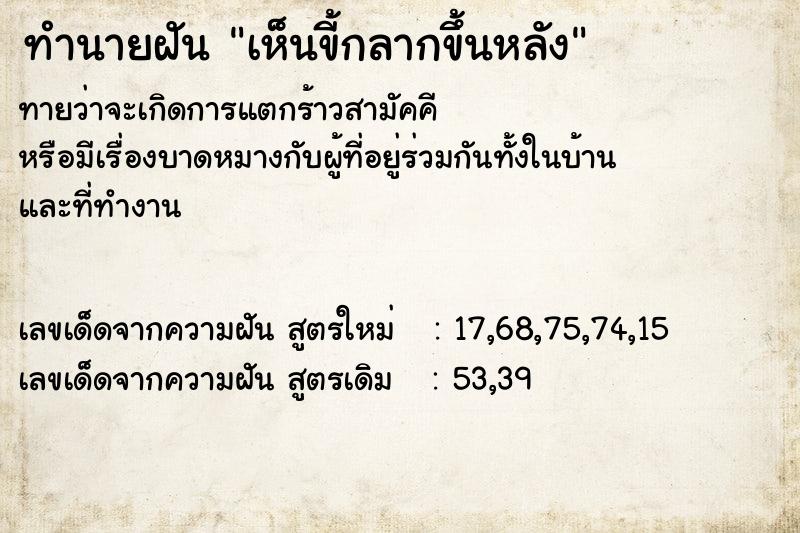 ทำนายฝันเห็นขี้กลากขึ้นหลัง ทำนายฝันทำนายฝันเห็นขี้กลากขึ้นหลัง