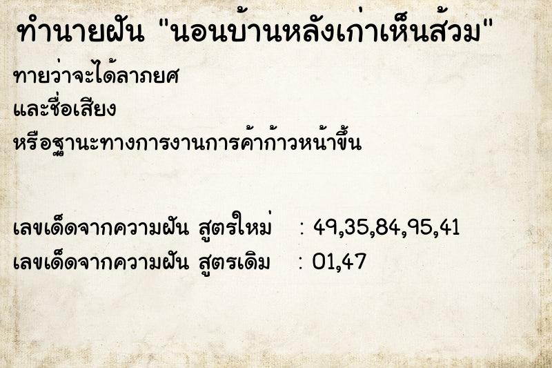 ทำนายฝันนอนบ้านหลังเก่าเห็นส้วม ทำนายฝันทำนายฝันนอนบ้านหลังเก่าเห็นส้วม