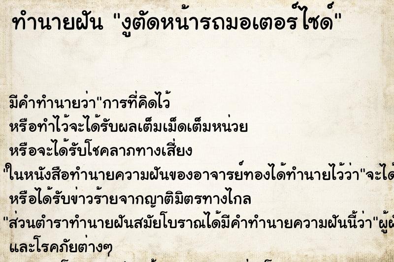 ทำนายฝัน งูตัดหน้ารถมอเตอร์ไซด์ ทำนายฝัน งูตัดหน้ารถมอเตอร์ไซด์