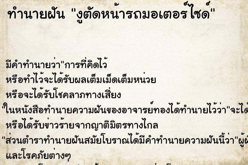 ทำนายฝัน งูตัดหน้ารถมอเตอร์ไซด์ ตำราโบราณ แม่นที่สุดในโลก