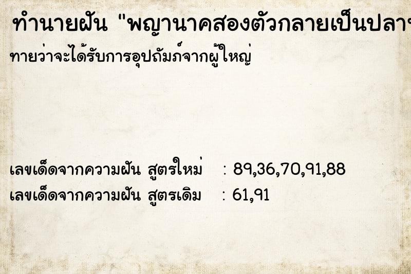 ทำนายฝันทำนายฝันพญานาคสองตัวกลายเป็นปลาพญานาค