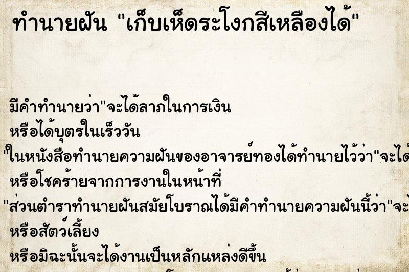 ทำนายฝัน เก็บเห็ดระโงกสีเหลืองได้ ทำนายฝัน เก็บเห็ดระโงกสีเหลืองได้
