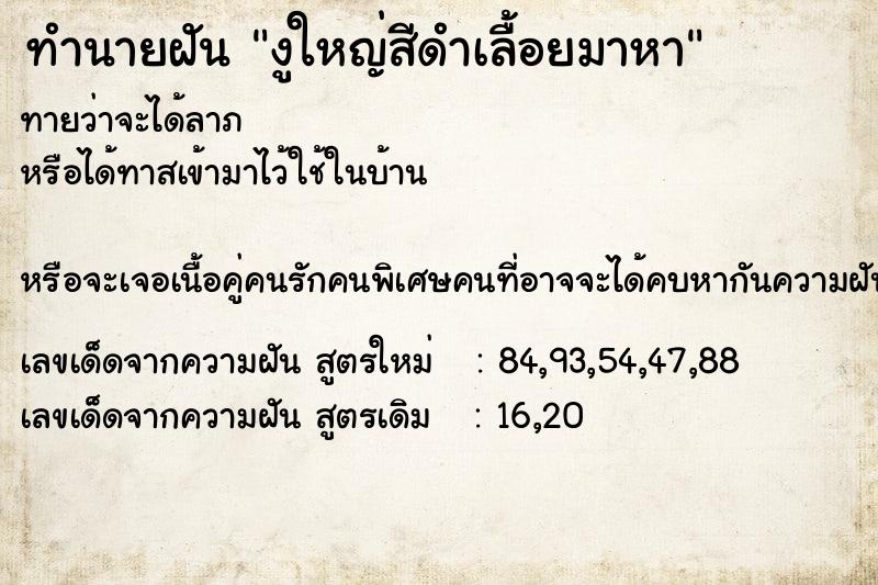 ทำนายฝันงูใหญ่สีดำเลื้อยมาหา ทำนายฝันทำนายฝันงูใหญ่สีดำเลื้อยมาหา