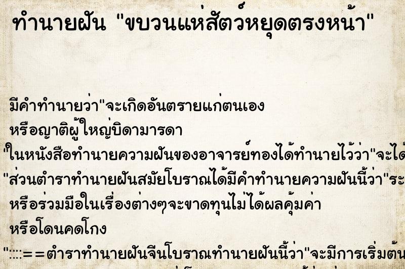 ทำนายฝันทำนายฝันขบวนแห่สัตว์หยุดตรงหน้า