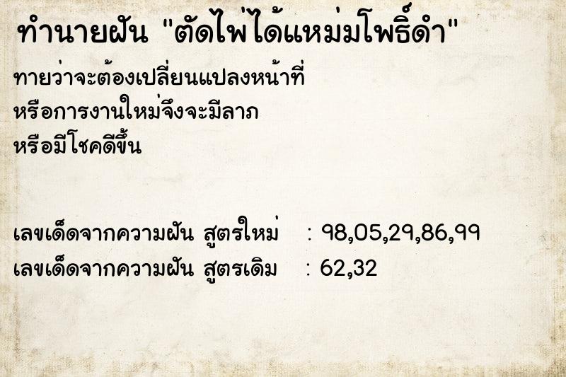 ทำนายฝันตัดไพ่ได้แหม่มโพธิ์ดำ ทำนายฝันทำนายฝันตัดไพ่ได้แหม่มโพธิ์ดำ