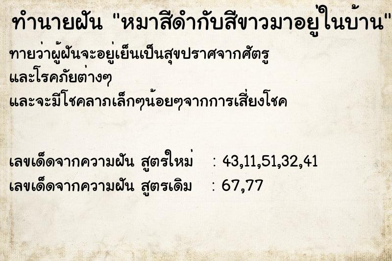 ทำนายฝัน หมาสีดำกับสีขาวมาอยู่ในบ้าน ทำนายฝัน หมาสีดำกับสีขาวมาอยู่ในบ้าน