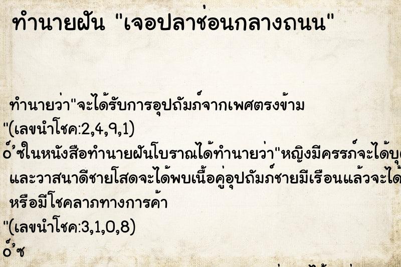 ทำนายฝัน เจอปลาช่อนกลางถนน ทำนายฝัน เจอปลาช่อนกลางถนน