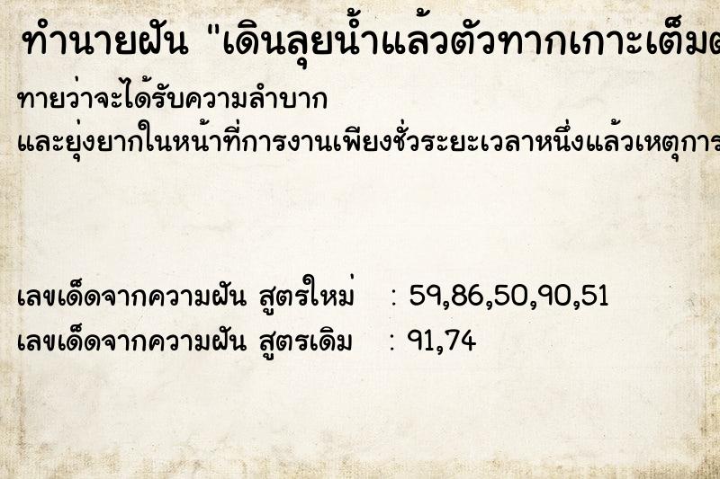 ทำนายฝันทำนายฝันเดินลุยน้ำแล้วตัวทากเกาะเต็มตัว