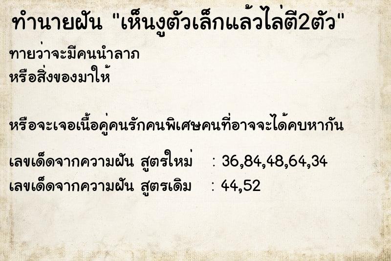 ทำนายฝันทำนายฝันเห็นงูตัวเล็กแล้วไล่ตี2ตัว