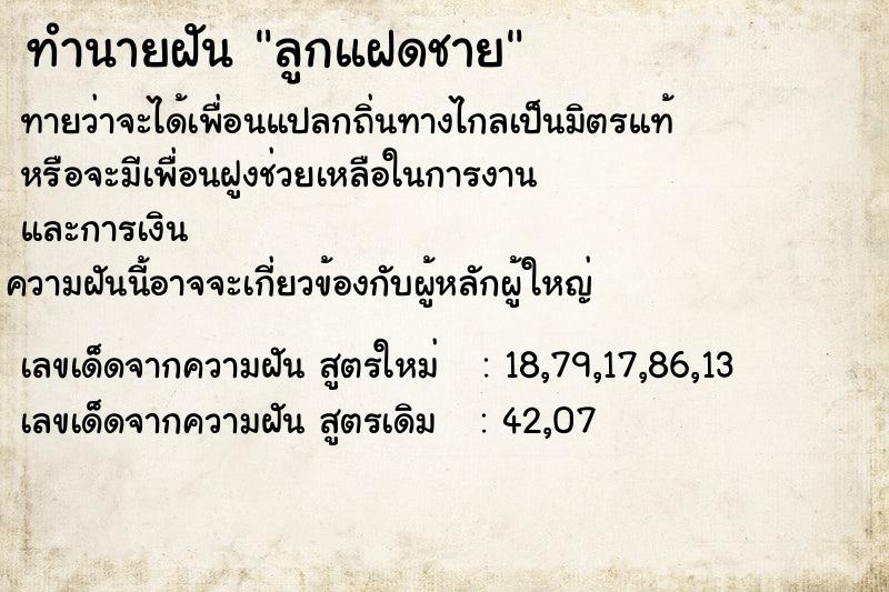 ทำนายฝัน ลูกแฝดชาย ทำนายฝัน ลูกแฝดชาย