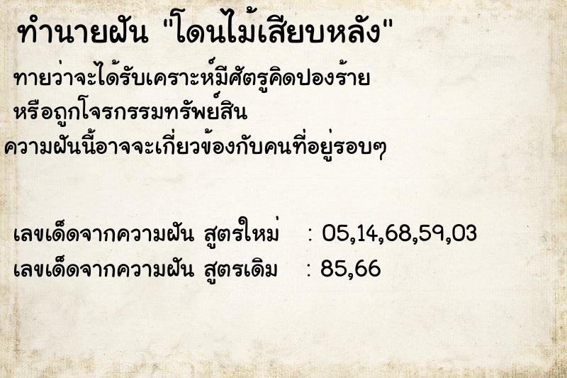 ทำนายฝัน โดนไม้เสียบหลัง
