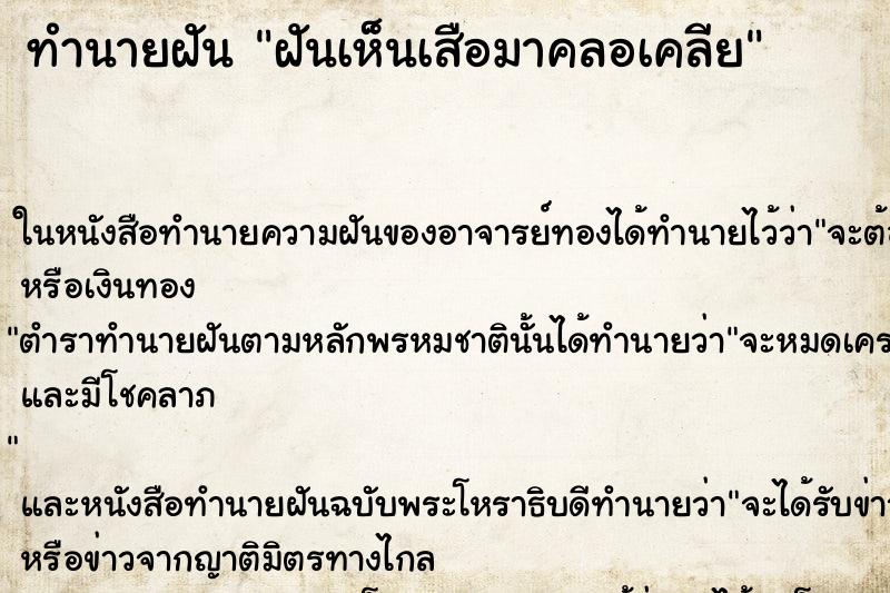 ทำนายฝันฝันเห็นเสือมาคลอเคลีย ทำนายฝันทำนายฝันฝันเห็นเสือมาคลอเคลีย