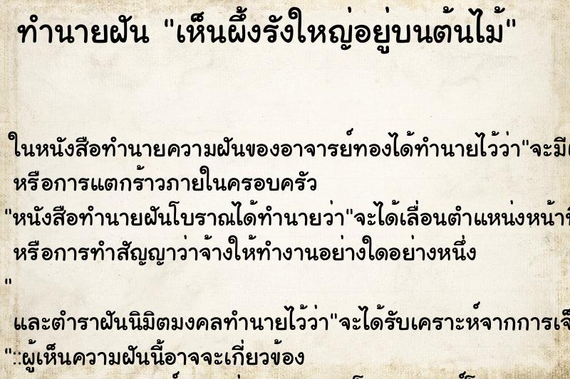 ทำนายฝัน เห็นผึ้งรังใหญ่อยู่บนต้นไม้ ตำราโบราณ แม่นที่สุดในโลก