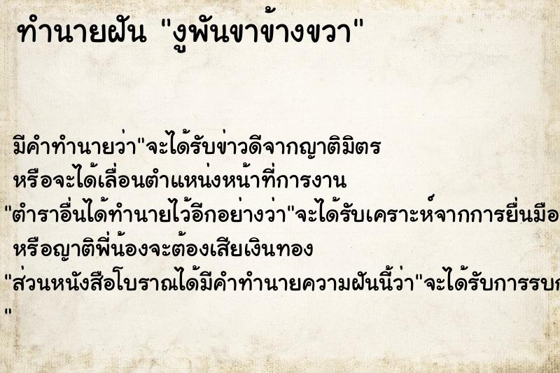 ทำนายฝัน งูพันขาข้างขวา ตำราโบราณ แม่นที่สุดในโลก