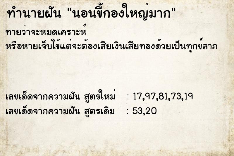 ทำนายฝันนอนขี้กองใหญ่มาก ทำนายฝันทำนายฝันนอนขี้กองใหญ่มาก