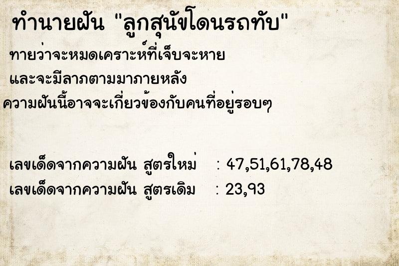 ทำนายฝันลูกสุนัขโดนรถทับ ทำนายฝันทำนายฝันลูกสุนัขโดนรถทับ