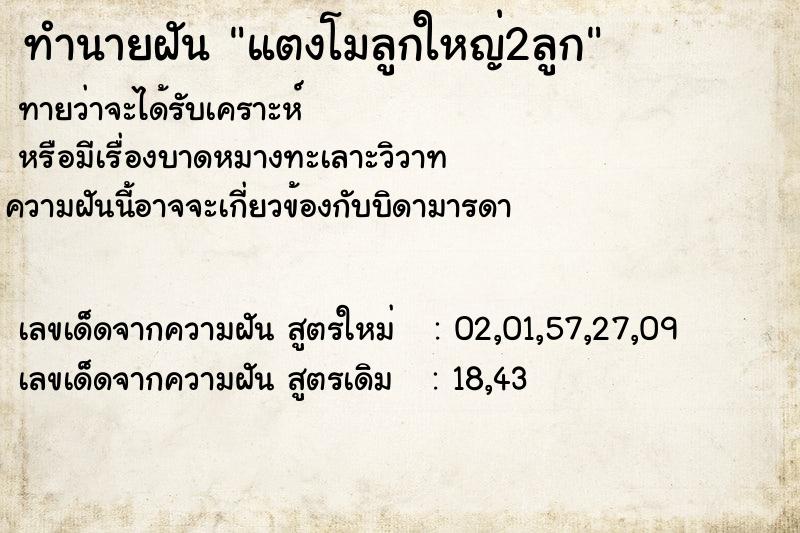 ทำนายฝันทำนายฝันแตงโมลูกใหญ่2ลูก