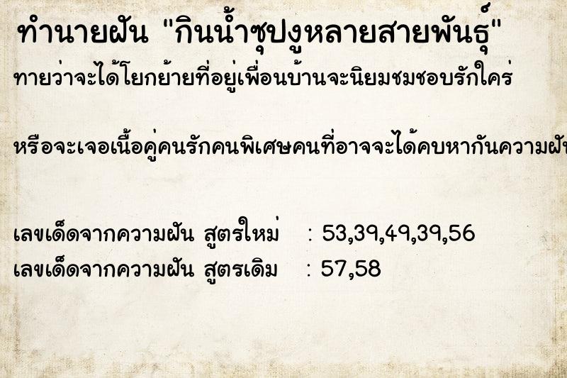 ทำนายฝันทำนายฝันกินน้ำซุปงูหลายสายพันธุ์