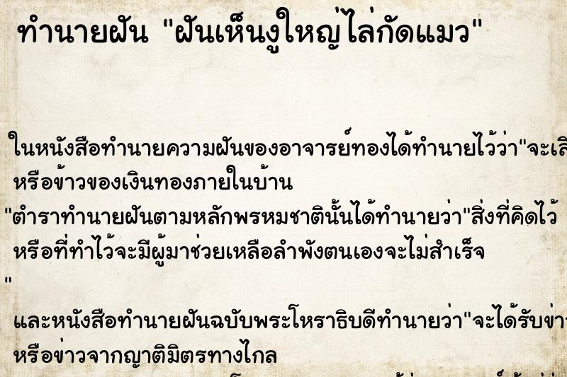 ทำนายฝันฝันเห็นงูใหญ่ไล่กัดแมว ทำนายฝันทำนายฝันฝันเห็นงูใหญ่ไล่กัดแมว