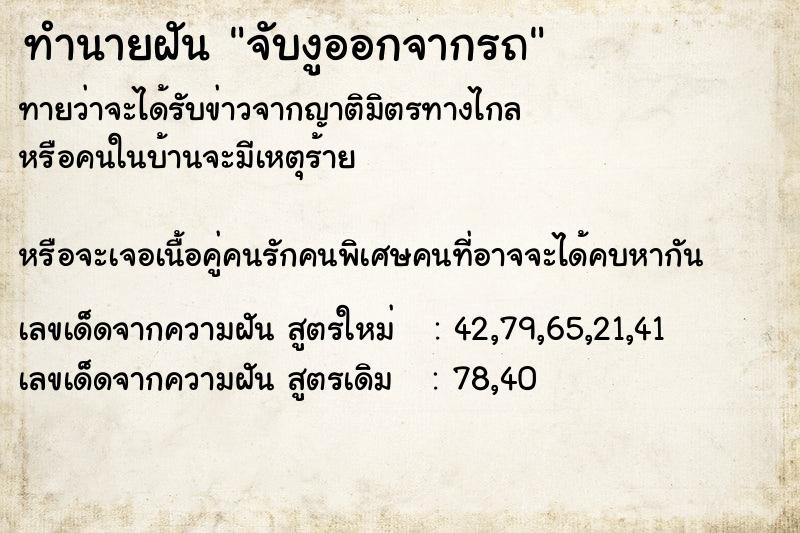 ทำนายฝัน จับงูออกจากรถ ทำนายฝัน จับงูออกจากรถ