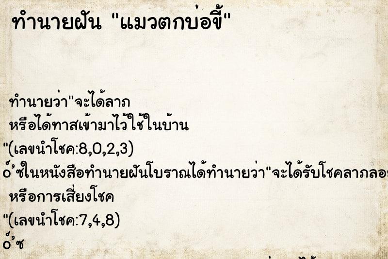 ทำนายฝัน แมวตกบ่อขี้