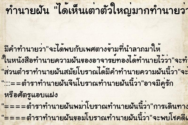 ทำนายฝันทำนายฝันได้เห็นเต่าตัวใหญ่มากทำนายว่า