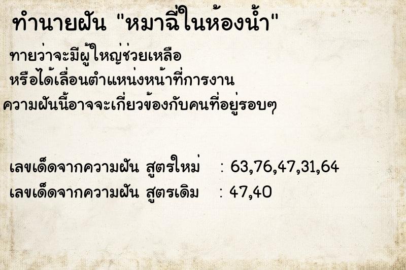ทำนายฝันหมาฉี่ในห้องน้ำ ทำนายฝันทำนายฝันหมาฉี่ในห้องน้ำ