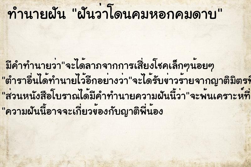 ทำนายฝัน ฝันว่าโดนคมหอกคมดาบ ทำนายฝัน ฝันว่าโดนคมหอกคมดาบ