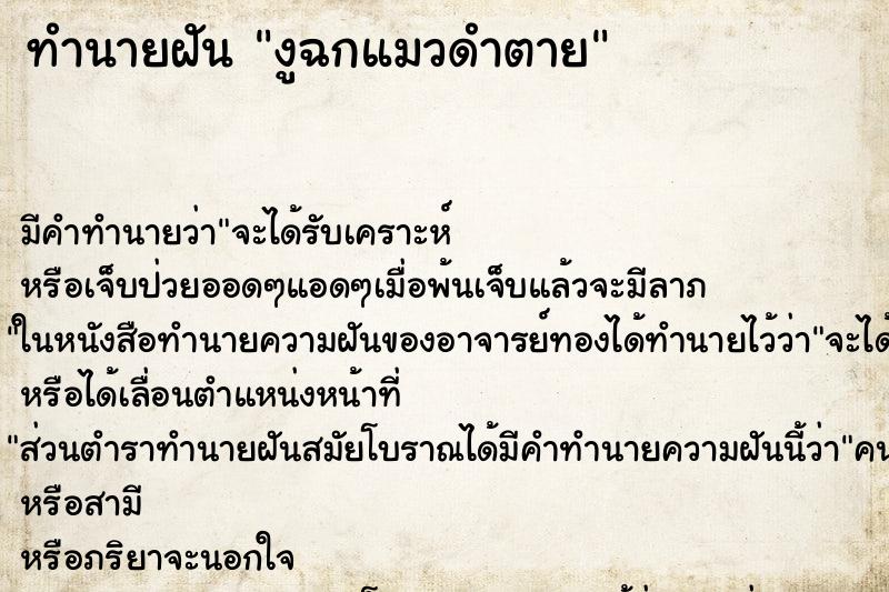 ทำนายฝัน งูฉกแมวดำตาย ทำนายฝัน งูฉกแมวดำตาย