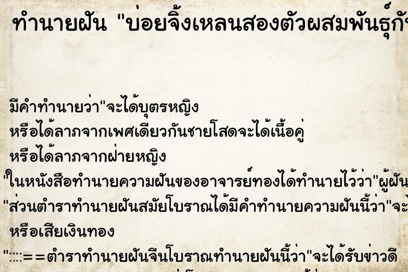 ทำนายฝัน บ่อยจิ้งเหลนสองตัวผสมพันธุ์กัน ทำนายฝัน บ่อยจิ้งเหลนสองตัวผสมพันธุ์กัน