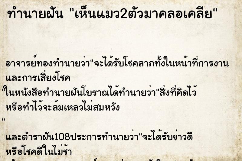 ทำนายฝัน เห็นแมว2ตัวมาคลอเคลีย