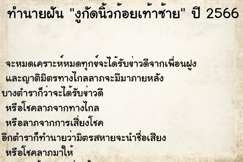 ทำนายฝัน งูกัดนิ้วก้อยเท้าซ้าย ทำนายฝัน งูกัดนิ้วก้อยเท้าซ้าย