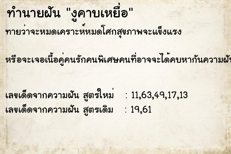 ทำนายฝัน งูคาบเหยื่อ ทำนายฝัน งูคาบเหยื่อ