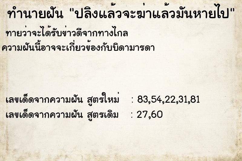 ทำนายฝันปลิงแล้วจะฆ่าแล้วมันหายไป ทำนายฝันทำนายฝันปลิงแล้วจะฆ่าแล้วมันหายไป