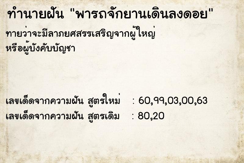 ทำนายฝันพารถจักยานเดินลงดอย ทำนายฝันทำนายฝันพารถจักยานเดินลงดอย