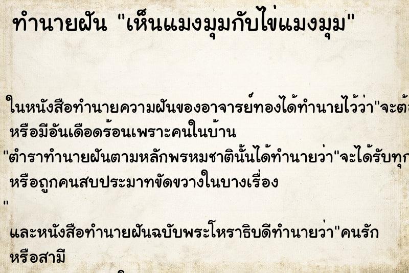 ทำนายฝัน เห็นแมงมุมกับไข่แมงมุม ทำนายฝัน เห็นแมงมุมกับไข่แมงมุม