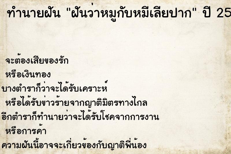 ทำนายฝันฝันว่าหมูกับหมีเลียปาก ทำนายฝันทำนายฝันฝันว่าหมูกับหมีเลียปาก