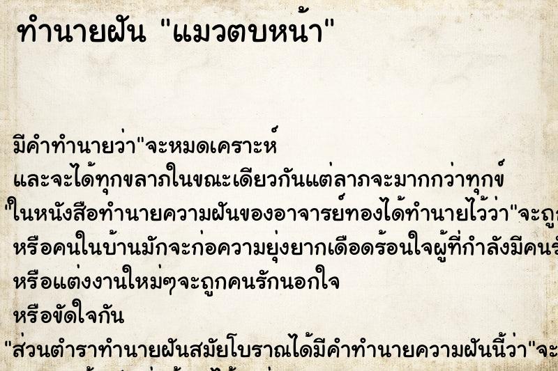 ทำนายฝัน แมวตบหน้า ตำราโบราณ แม่นที่สุดในโลก