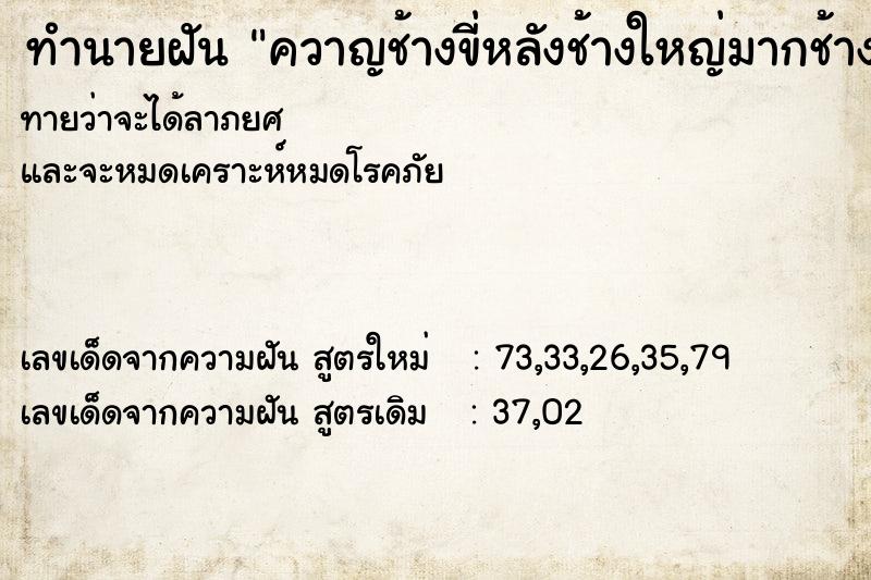 ทำนายฝันทำนายฝันควาญช้างขี่หลังช้างใหญ่มากช้างตกมัน