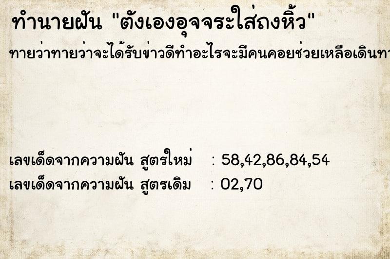 ทำนายฝันตังเองอุจจระใส่ถงหิ้ว ทำนายฝันทำนายฝันตังเองอุจจระใส่ถงหิ้ว