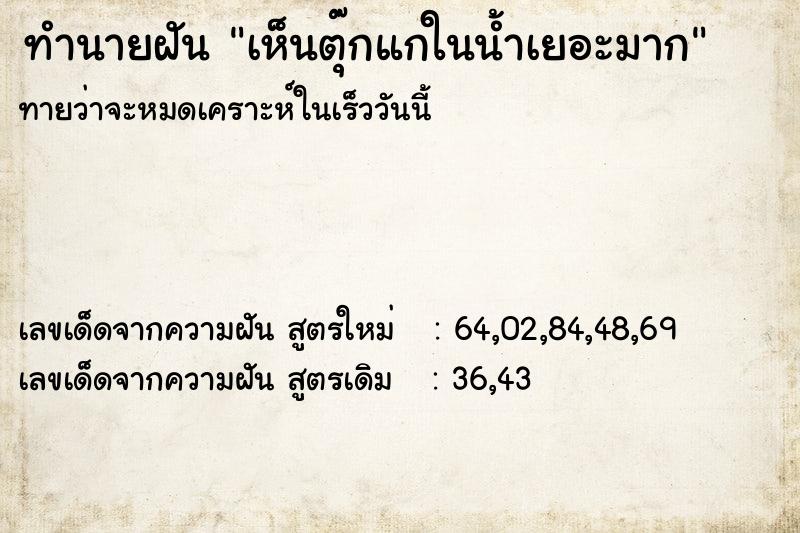 ทำนายฝันทำนายฝันเห็นตุ๊กแกในน้ำเยอะมาก