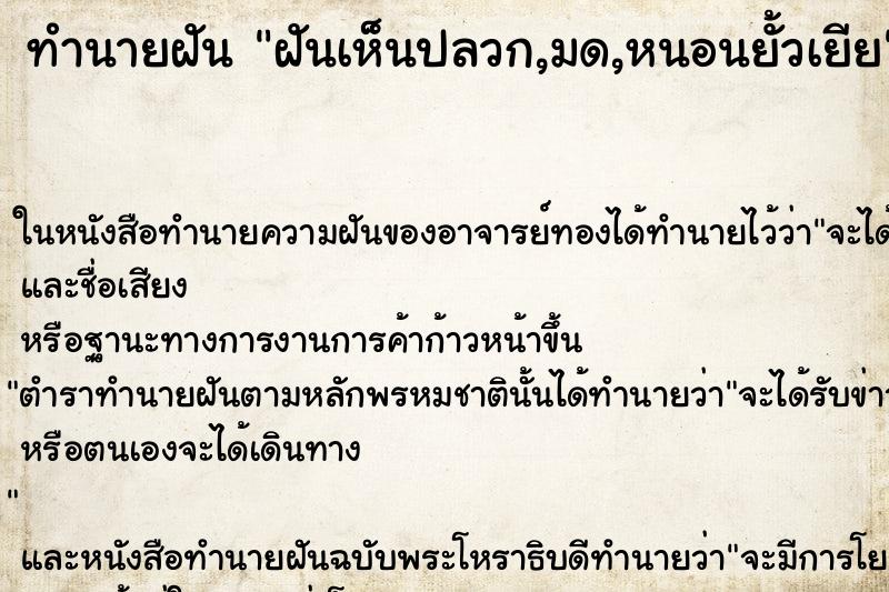 ทำนายฝันฝันเห็นปลวก,มด,หนอนยั้วเยีย ทำนายฝันทำนายฝันฝันเห็นปลวก,มด,หนอนยั้วเยีย