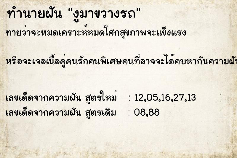 ทำนายฝันงูมาขวางรถ ทำนายฝันทำนายฝันงูมาขวางรถ