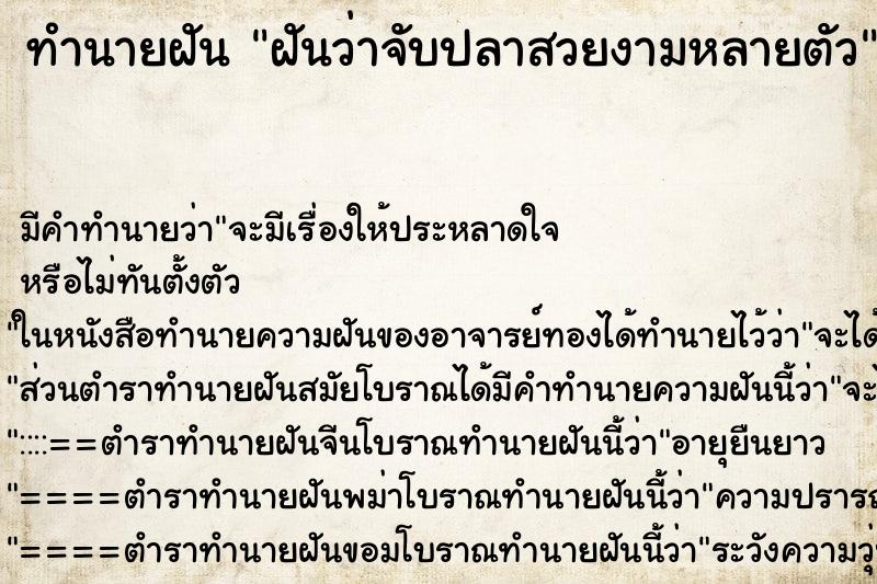 ทำนายฝัน ฝันว่าจับปลาสวยงามหลายตัว ทำนายฝัน ฝันว่าจับปลาสวยงามหลายตัว