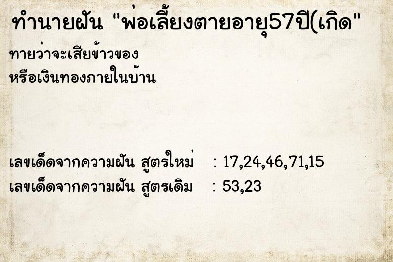 ทำนายฝันพ่อเลี้ยงตายอายุ57ปี(เกิด ทำนายฝันทำนายฝันพ่อเลี้ยงตายอายุ57ปี(เกิด