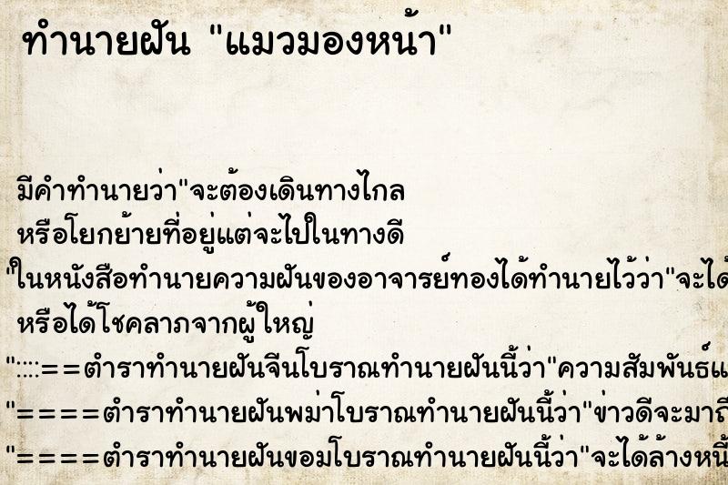 ทำนายฝัน แมวมองหน้า